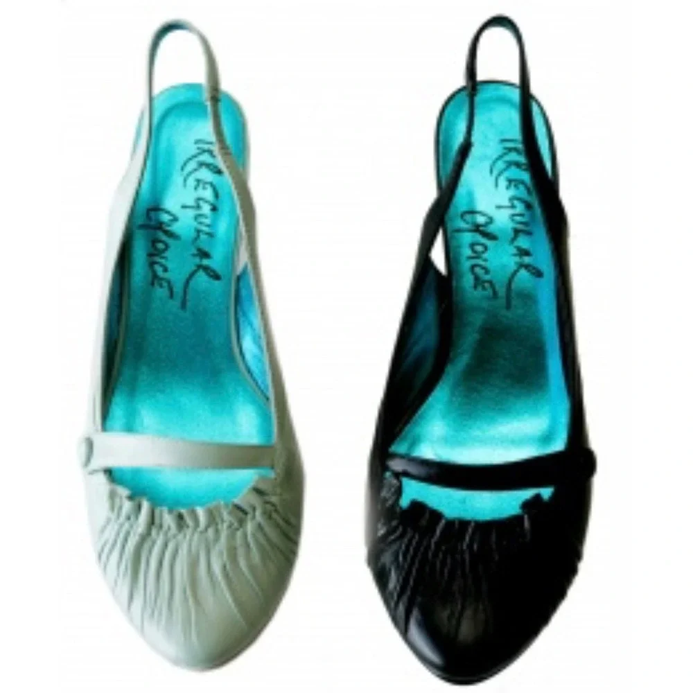 Irregular Choice Leather Pleated Ruched Slingback Kitten Heels Size 36‎